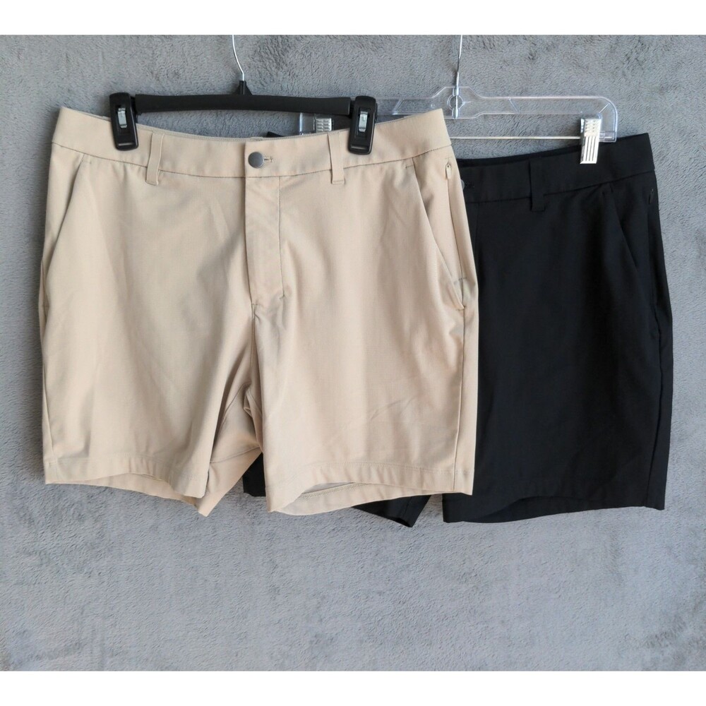 Lot of 2 Lululemon ABC Classic Fit Shorts 7" Mens 34 Black Khaki Warpstreme